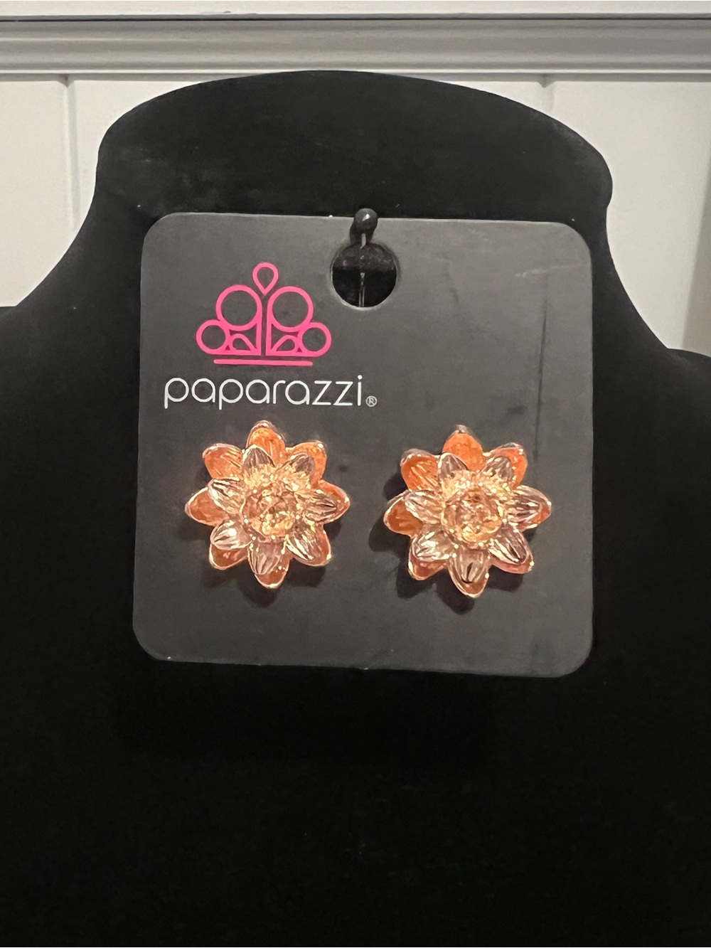 Paparazzi Peach Bloom Crystal Flower Stud Earrings - Peach